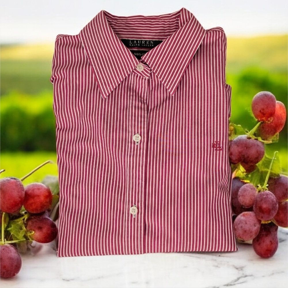 NWOT L-RL Women's Red/Purplish Striped Button Up Shirt Size-Medium